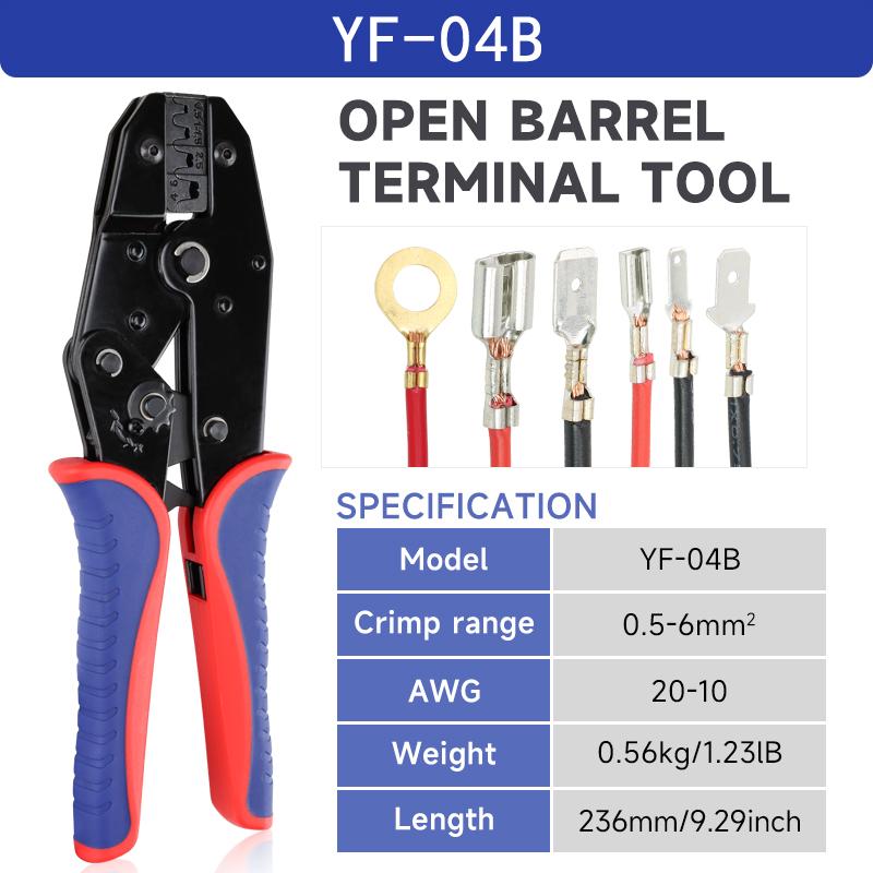 

Инструмент для обжима клемм бочкообразного типа, клещи для обжима проводов с храповым механизмом. Подходит для AWG 20-10. (0,5-6 мм²) и служит в качестве электрического обжимного инструмента.