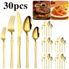 30-teiliges Luxus-Gold-Edelstahl-Set mit schmaler Taille, Steakmesser und Gabel, geeignet für Weihnachten, Partys.