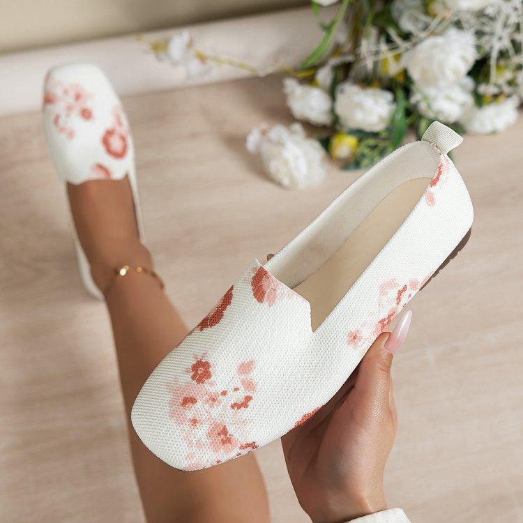 Fashion Women Printed Breathable Mesh Sneakers 2024 Autumn Slip on Knitted Loafers Shoes Woman Flat Lightweight Non Slip Casual Shoes