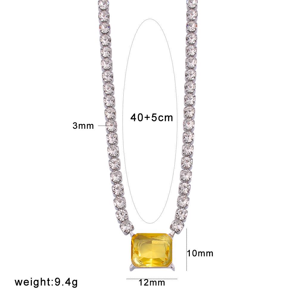 Meishi Duo Orange Water Drop Rhinestone Pendant Necklace with Yellow Square Rhinestones