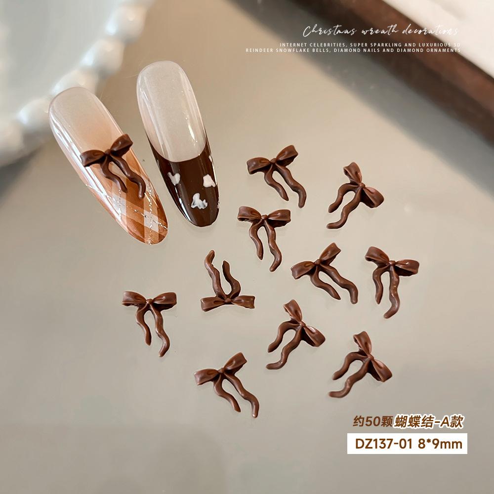 

Coffee Colored Bow Nail Accessories Hot Items Versatile Maillard Resin Ribbon Tie Decoration