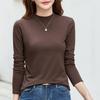 Camiseta de Terciopelo de Cuello Alto de Manga Larga para Mujer de Color Sólido - Top Versátil y Elegante para Otoño/Invierno