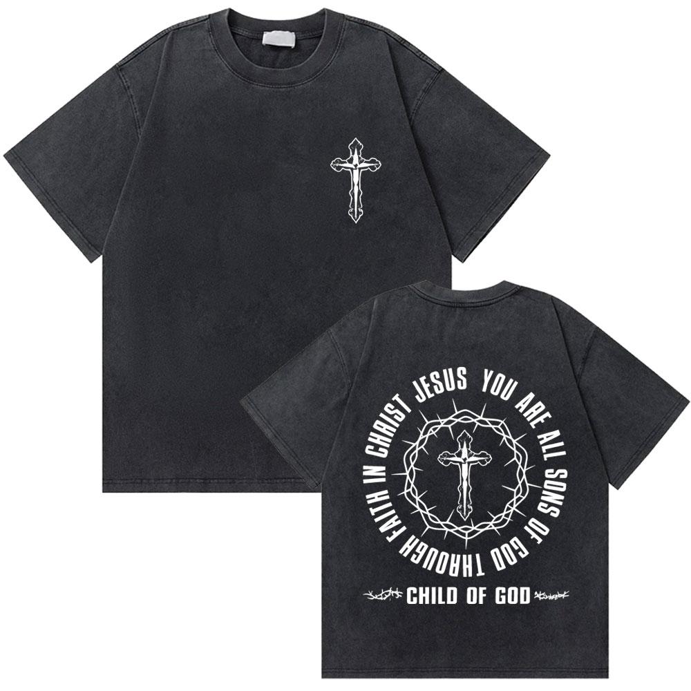 Gewaschenes Vintage Christian Jesus Grafik T-Shirt für Herren Hohe Qualität Baumwolle T-Shirts Herren Hip Hop Gothic Oversized T-Shirt Streetwear