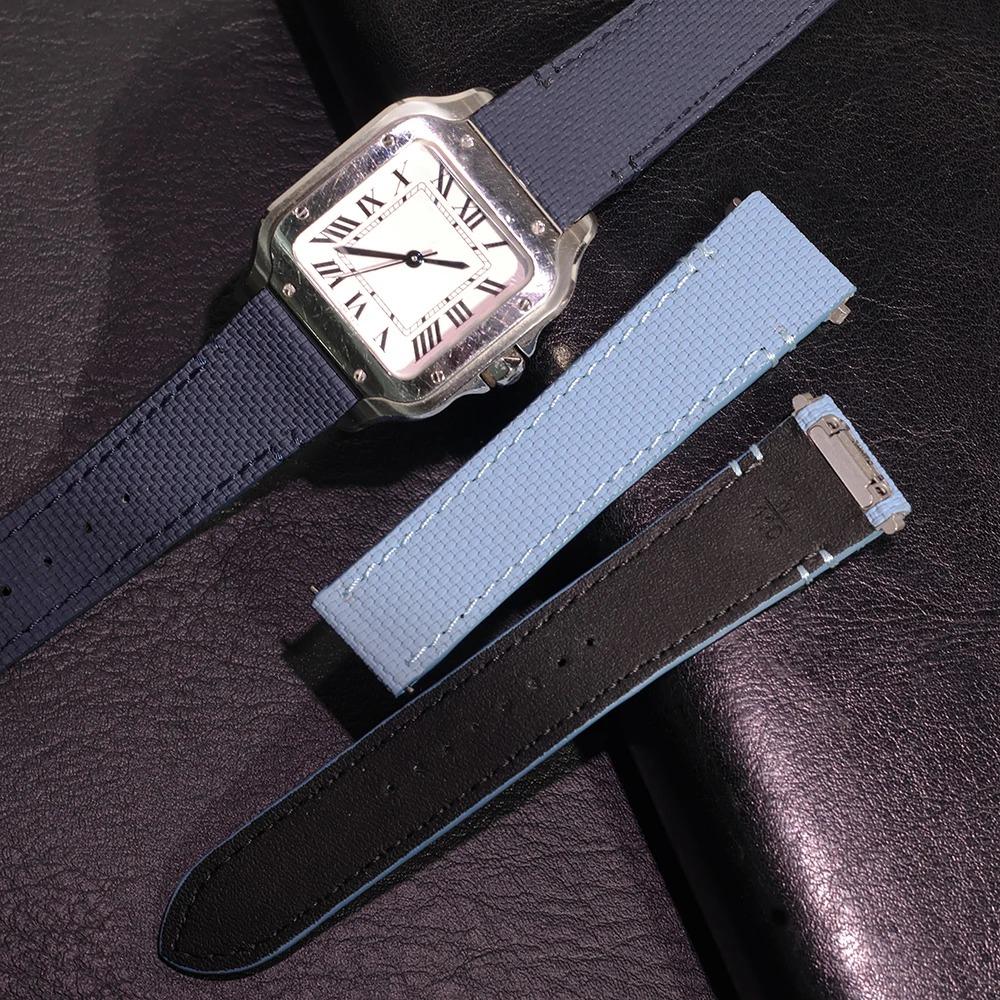 19mm 21mm FKM-Gummi-Uhrenarmband für Cartier Santos WSSA0009 WSSA0010 WHSA0021 Schnellwechsel-Stahl-Endstück-Verbindungsglied-Uhrenarmband