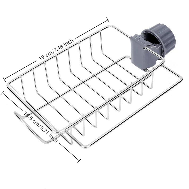 Drill Free Stainless Steel Kitchen Sink Drain Rack Large Capacity Sponge Soap Storage Holder for Small Bathroom Sink Organization