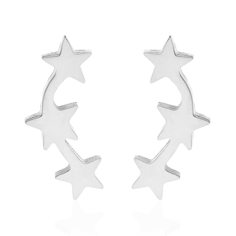 Stainless Steel Five-Pointed Star Moon Stud Earrings - Versatile Fashion Cartilage Jewelry