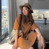 Women's Crew Neck Short Sleeve T Shirt Dress Loose Fit Solid Color A Line Midi Dress Casual Sundress