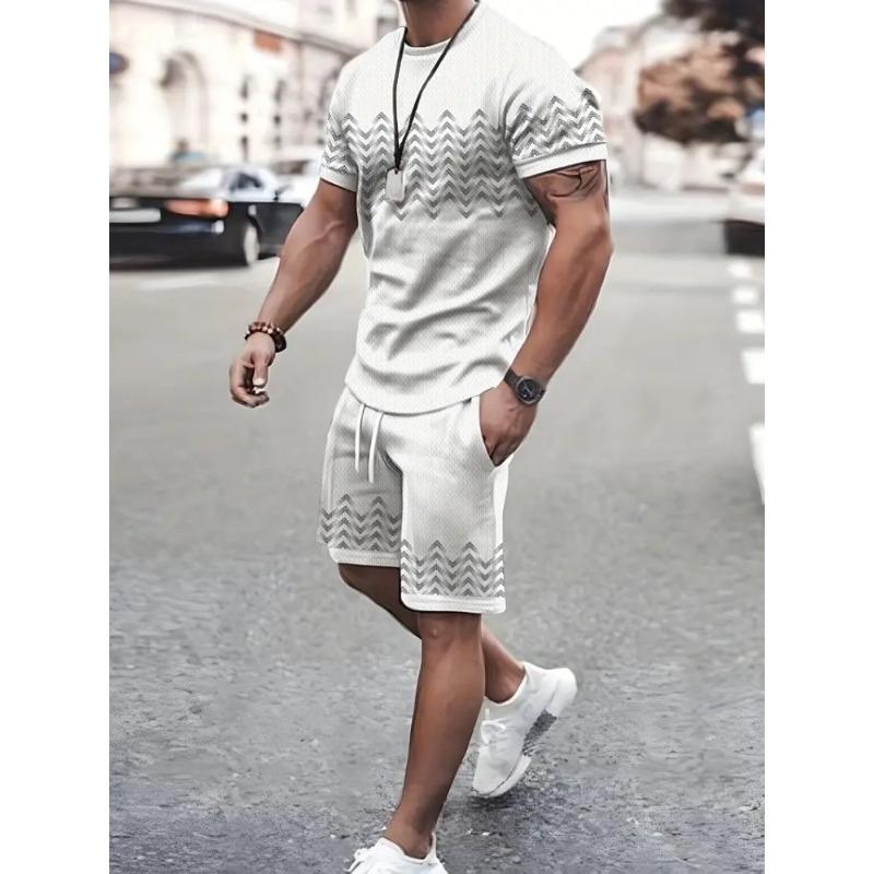 Simple Marble 3D Print Summer Casual Men's Crewneck Top And Shorts Urban Street Fashion Men's Suit Everyday Casual Comfort