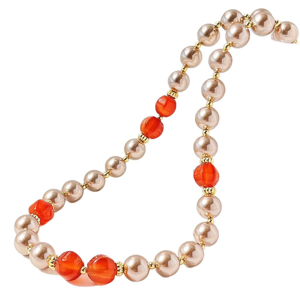 High Quality Maillard Brown Artificial Crystal Pearl Natural Agate Necklace Neck Chain Sweater Chain Women