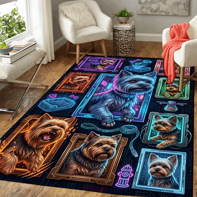 Cybernetic Canine Collage Pattern Rug Floor Mat for Living Room or Bedroom Soft and Comfortable Carpet a Gift for Birthday and Holiday.