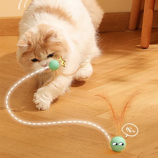 Cat Bouncy Ball Toy Silicone Ball Cat Chew Toy with Feathers Interactive Quiet Rolling Ball for Indoor Cats Biting Chewing Chasing