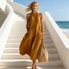 Summer Dress for Women Casual Deep V Neck Halter Sleeveless Long Dress Beach Vacation Flowy A-line Dress with Pockets