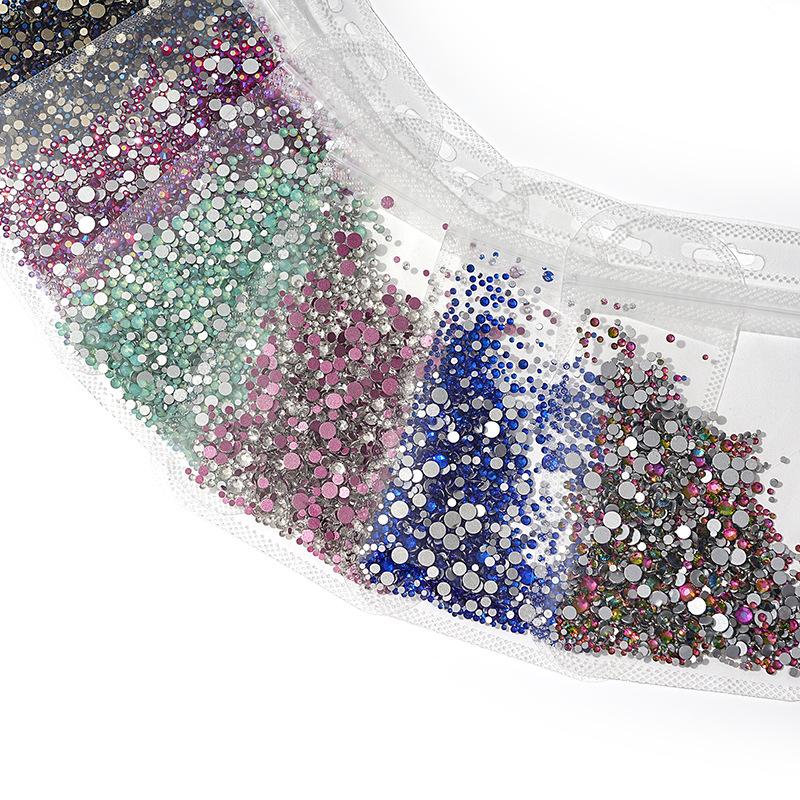 1440 buc, Un pachet întreg de manichiuri colorate, Diamante cu fund plat, Burghie din sticlă de cristal nu pot cădea de pe fund, Bijuterii cu diamante rotunde cu dimensiuni mixte.