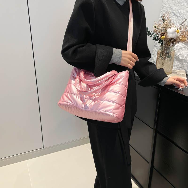 Autumn and Winter Casual Lazy Style Foreign Style Portable Wide Shoulder Strap Messenger Bag Women's Space Cotton Embroidery Thread Large Capacity