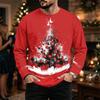 Men's Big Size Loose Fit Long Sleeve Neck T-Shirt with Christmas Print for Winter