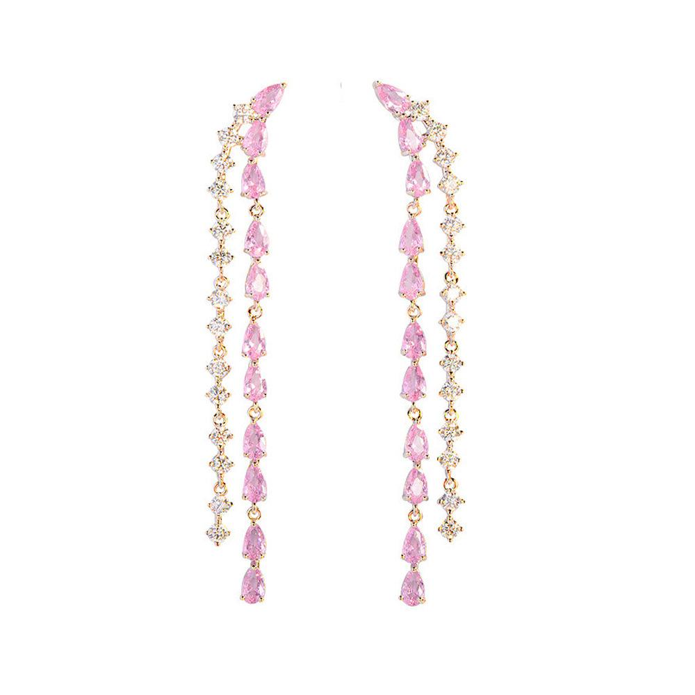 Aiguille Frais Et Doux Vent Féerique Rose Diamant Longues Boucles d'Oreilles à Franges Super Flash Boucles d'Oreilles en Zircon Complet Boucles d'Oreilles