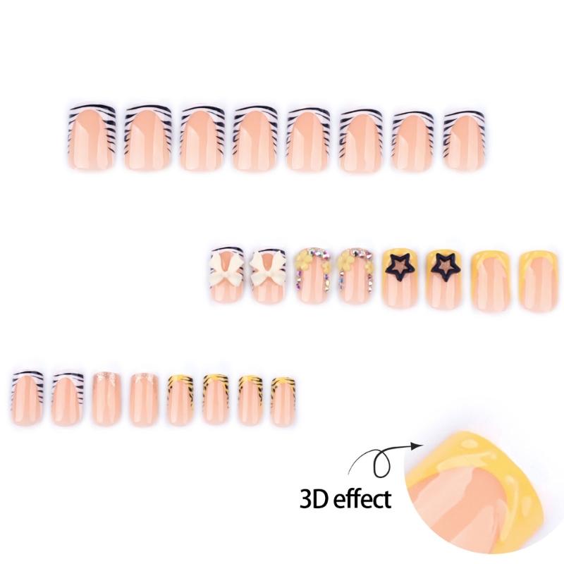 Square Press On Nail Fake Nail Bowknot Glues On Nail Artificial Acrylic Nail 12 Size 24pcs Stick On Nail for Women