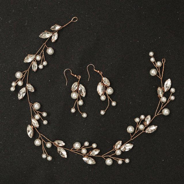 Золотые свадебные аксессуары для волос ободки и серьги набор для невесты головные уборы стразы жемчуг свадебная повязка ручной работы
