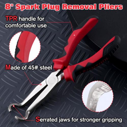 LEONTOOL Hose Pliers, Fuel Hose Clamp Pliers, Mechanic Pliers, Hose Grippers with Semi-Round and Bent Tips, Automotive Spark Plug Pliers, Spark Plug B