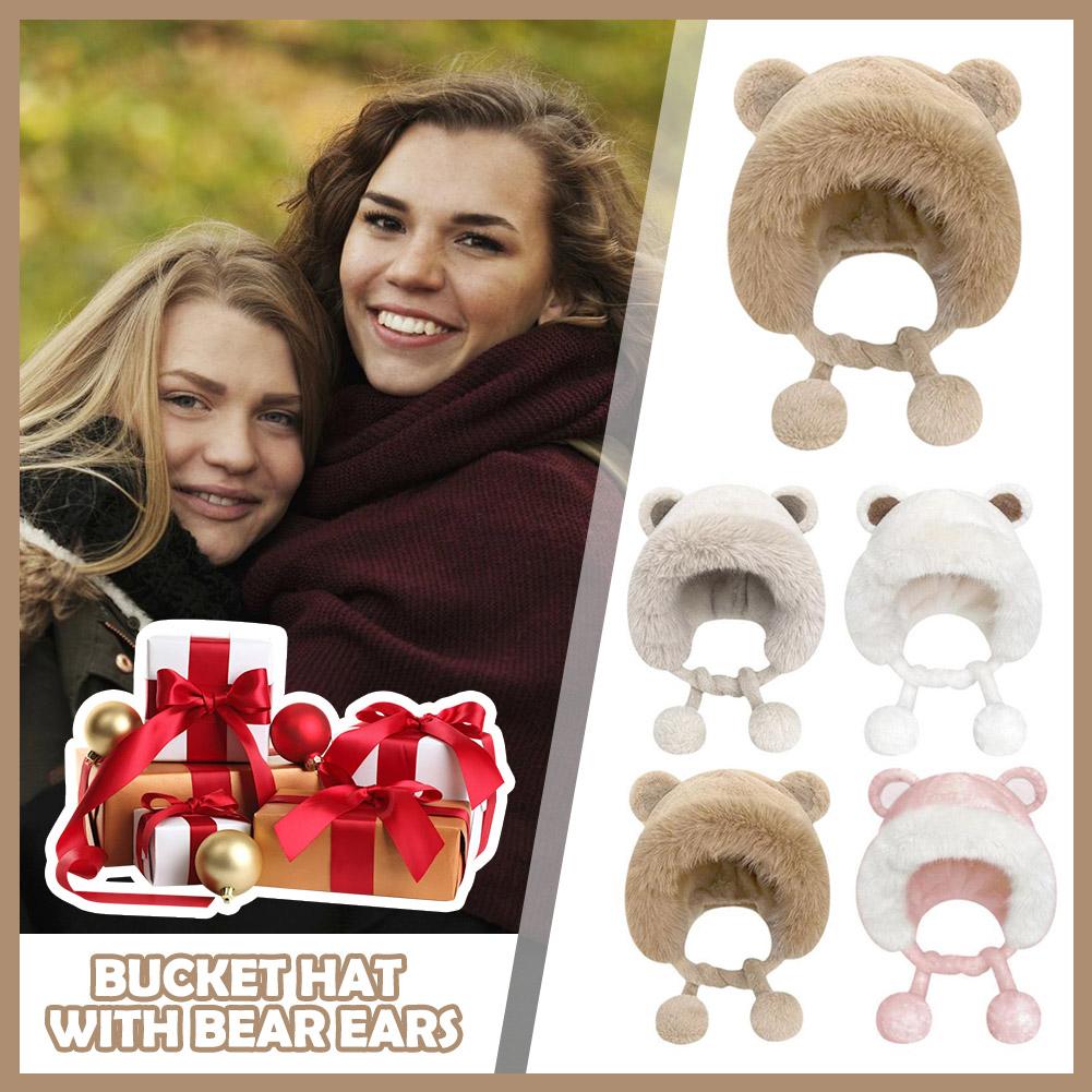 Casual Warm Cap Faux Fur Mink Hat Korean Style Bucket Hat Plush Basin Cap Solid Color Solid Beanie Winter