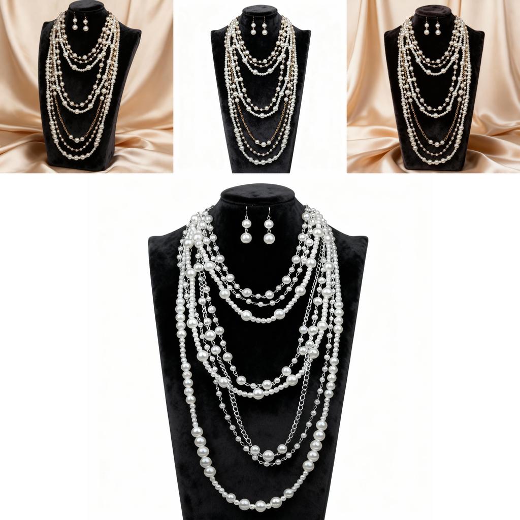 Fashionable Womens Pearl Necklace And Earring Collection With Multilayer Design For Office And Casual Wear