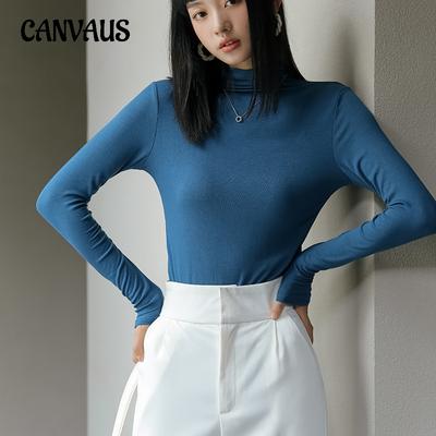 Herbst und Winter Damen-Bottom-Shirt aus Modal-Baumwolle, schmaler halbhoher Kragen innen, enge einfarbige Langarmbluse