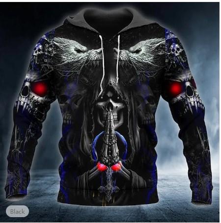 2023 New Men's Skull Hoodie Sweatshirts 3D print Head Pattern Hooded Pullover Autumn Fashion Casual Sweatshirt