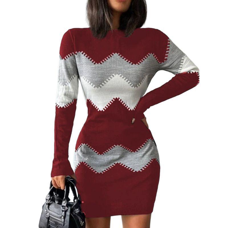 Women's Long Sleeve Mid-Length Knit Dress for Fall/Winter