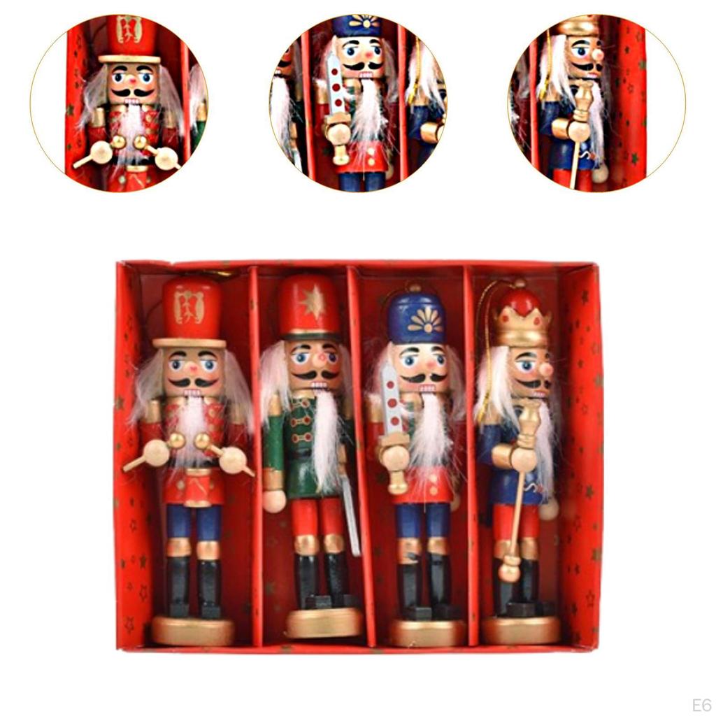 4 Pieces Nutcracker Puppet Statues Christmas Decorations Home Furnishing Crafts Artificial Ornaments