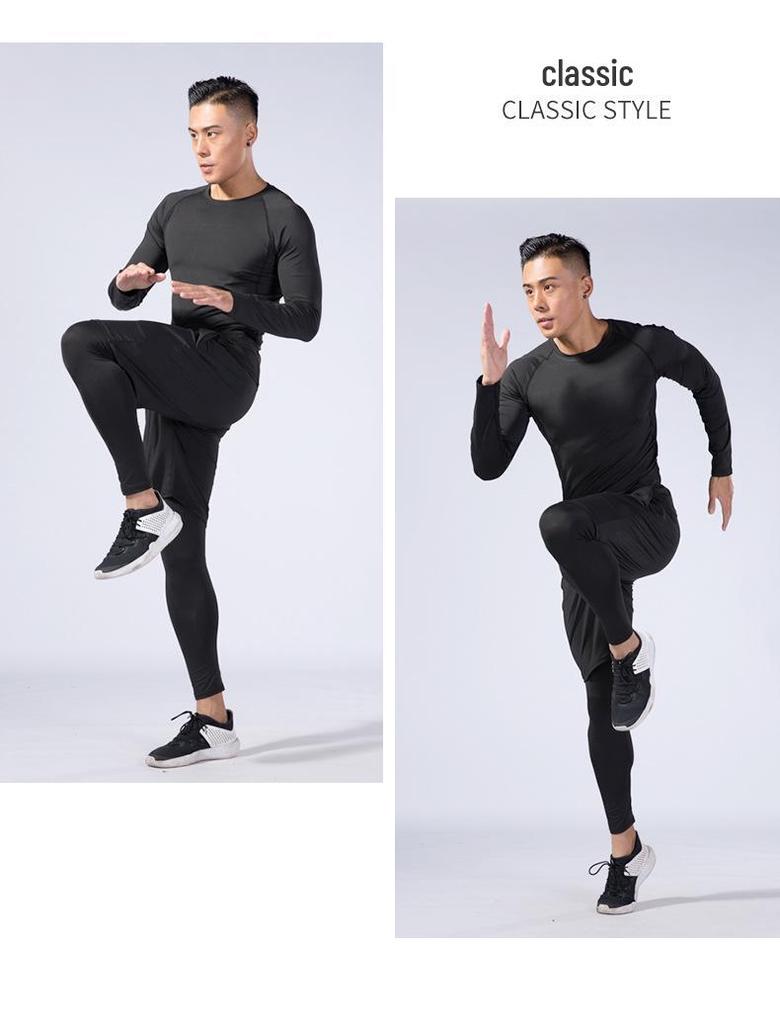 Pánská rychleschnoucí sada s dlouhým rukávem, vysoce elastická, na fitness a jógu pro podzim/zimu