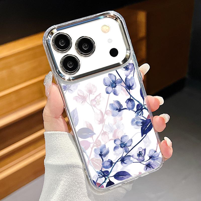 

Romantic Rose Flower Pattern Case For iPhone 17 Pro Max iPhone 16 15 14 13 Pro Max 11 17e 16e Plating Lens Frame Clear Soft Silicone Back Cover iPhone 11