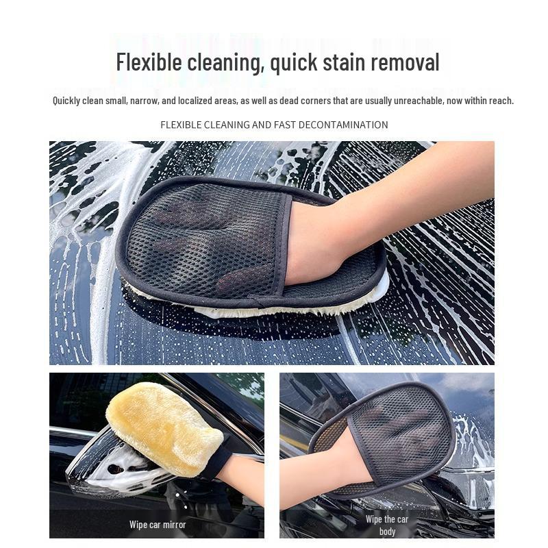 Plush Wool Chenille Car Wash Gloves - Bear Paw Design, Safe for Paint, Ideal for Washing and Waxing