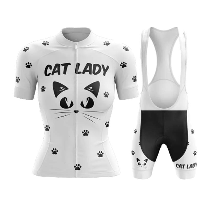 Cartoon Cat Style Cycling Jersey Set 2026 Summer Women's Short Sleeve Road Bicycle Cycling Clothing Quick-dry Outdoor MTB Bike Racing Wear