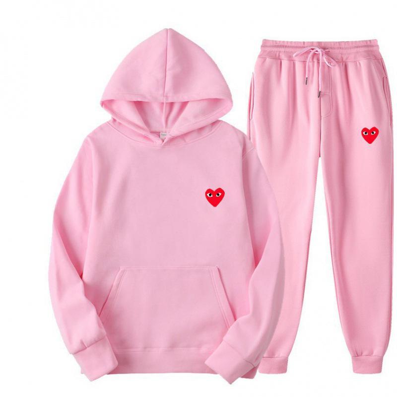 2024 Autumn/Winter Heart Print Trendy Unisex Two-Piece Sportswear Set: Casual Hooded Sweatshirt + Velvet Running Pants