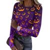 Women Casual Long Sleeve Ribbed Knit Top Crew Neck Halloween Print Slim Fit Stretchy Pullover Shirt for Fall and Winter
