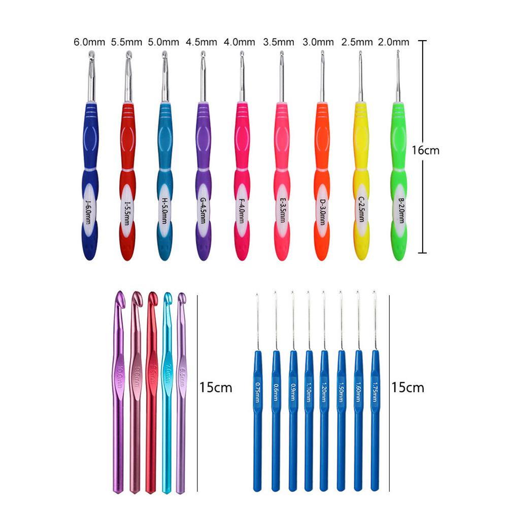 Aluminum Crochet Hook Kits TPR Soft Handle Crochet Hooks Needles Comfortable Grip with Storage Bag for DIY Scarves Gloves