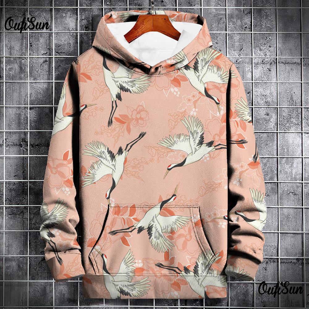 Animal Hoodies For Men 3d Crane Print High-Quality Men Clothing Daily Casual Long Sleeved Loose Oversized Pullover Harajuku Tops