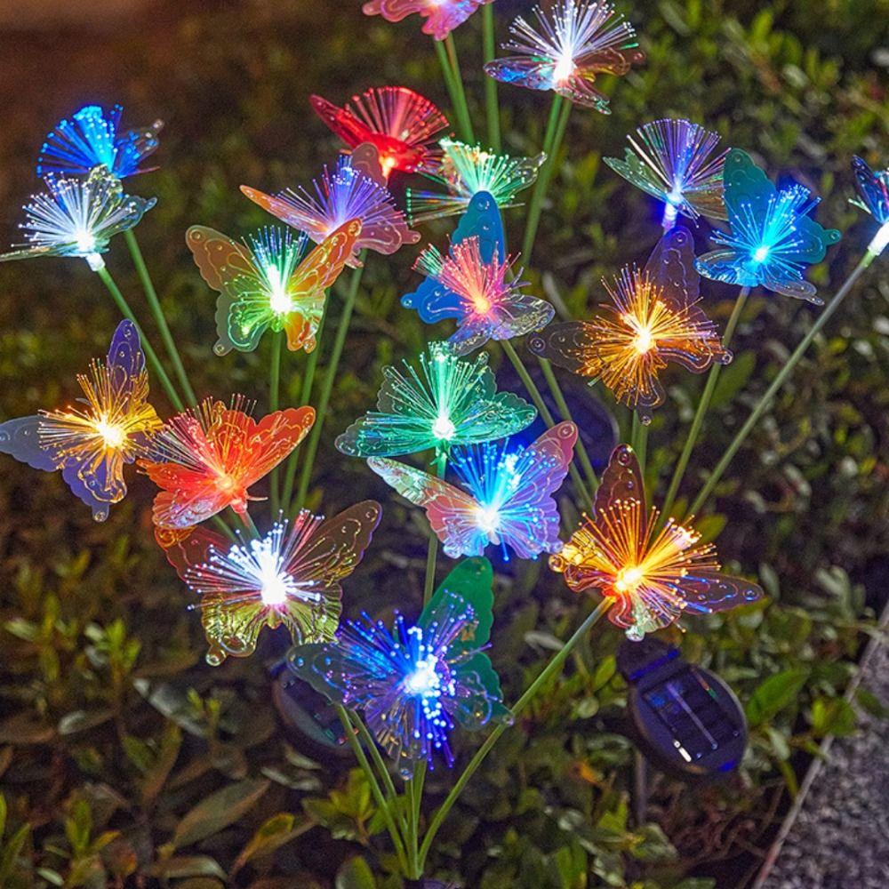 Outdoor Garden Decor LED Solar Butterfly Lamp Butterfly Fiber Optic Light  For Garden Ambiance