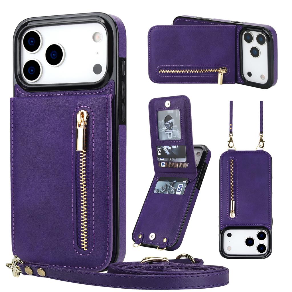 Crossbody Zipper Cards Solt Wallet Flip Leather Case For iPhone 17 Pro Max 16 Plus 15 14 13 12 11 Long Lanyard Bag Book Cover