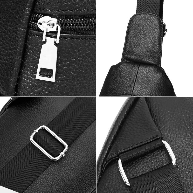 Genuine Leather Single-shoulder Chest Bag, Cowhide Crossbody Bag, Trendy and Fashionable Men's Front Crossbody Bag