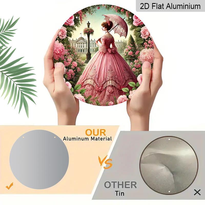 2D Flat 1pc, 8x8 in, Vintage Garden Lady Round Aluminum Metal Sign, 2D High-Definition Print, Home, Kitchen, Cafe, Restaurant, Garage, Porch, Patio