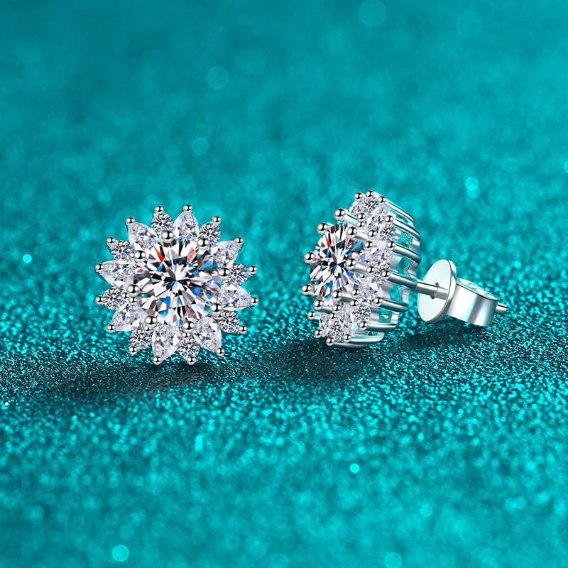 Sterling Moissanite Sunflower Stud Earrings Women Lightweight Luxury Minimalist Daily Wear