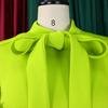 Women Long Sleeve Elegant Dresses Bow Collar High Waisted Pleated Mid Calf Luxury Birthday Party Vestidos Mujer Dress