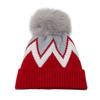 2025 autumn and winter wool knitted hat women's hairball pullover hat geometric wavy striped fleece warm hat women