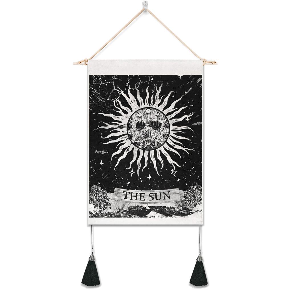 Tapiz de sol y luna para colgar en la pared, tapiz de pared ondulado, tapices psicodélicos bohemios, tapiz blanco y negro, decoración del hogar para habitación