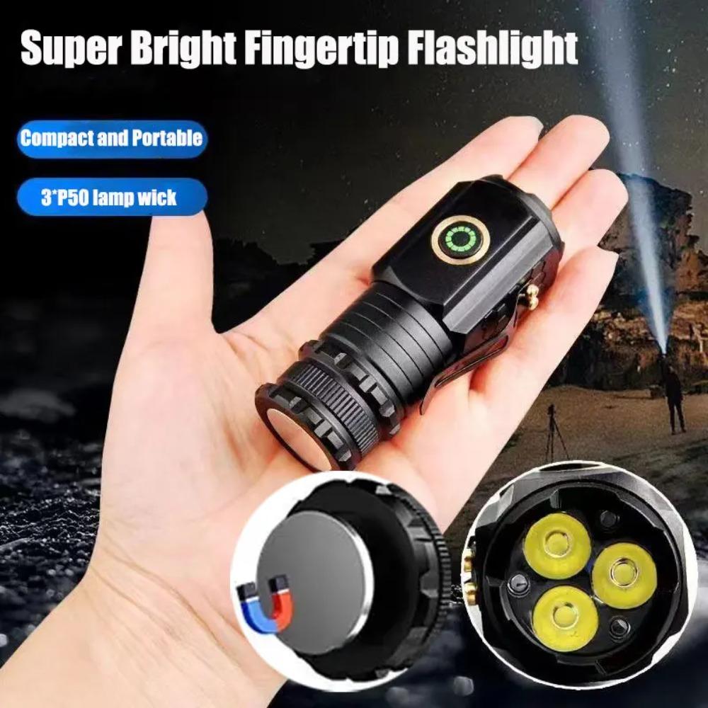 10000LM Mini Flashlight Powerful Type-C Rechargeable 10000LM Lamp with Tail Magnet Lantern Strong Light Long-range Flashlight