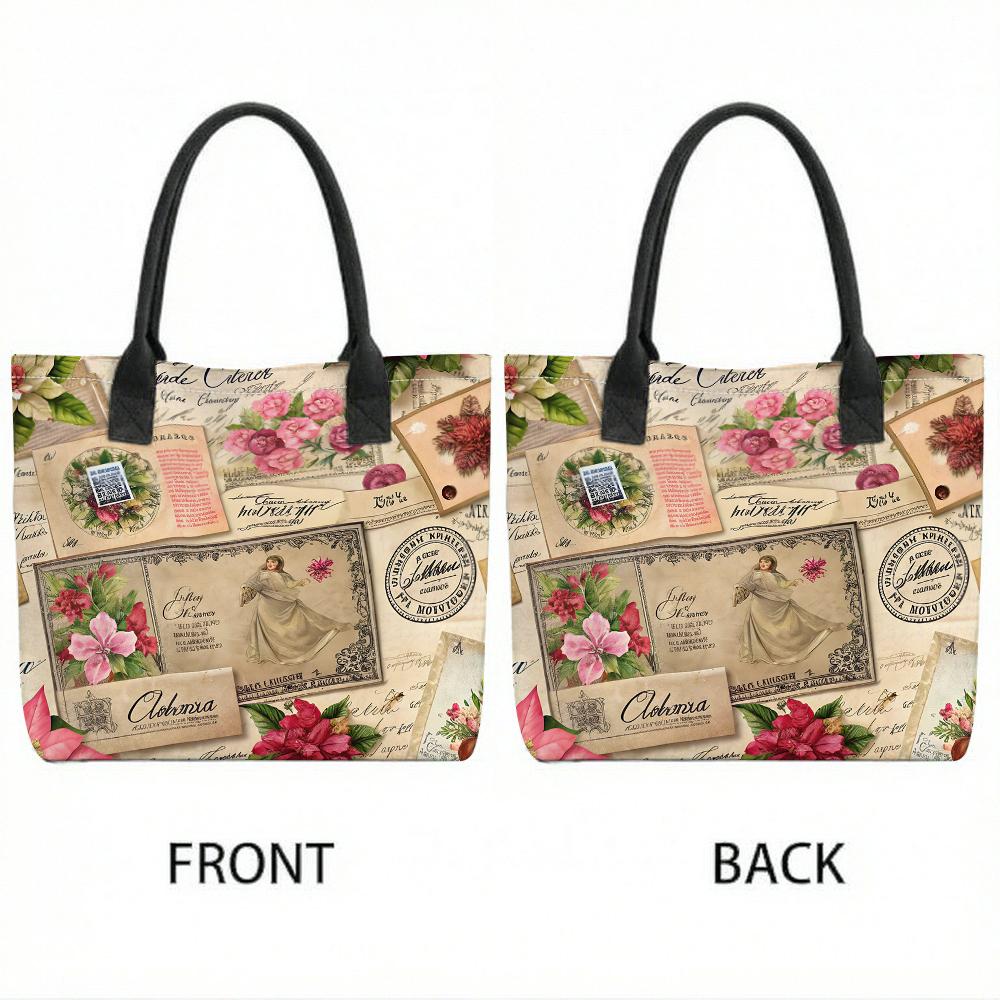 Vintage Floral Print Tote Bag Large Capacity Casual Daily Shoulder Handbag for Women