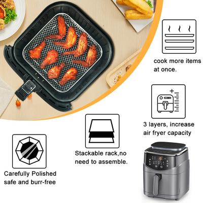 3Layer Air Fryer Racks Stainless Steel Basket Tray Stackable Multifunctional Durable Ovens Racks Air Fryer Accessories
