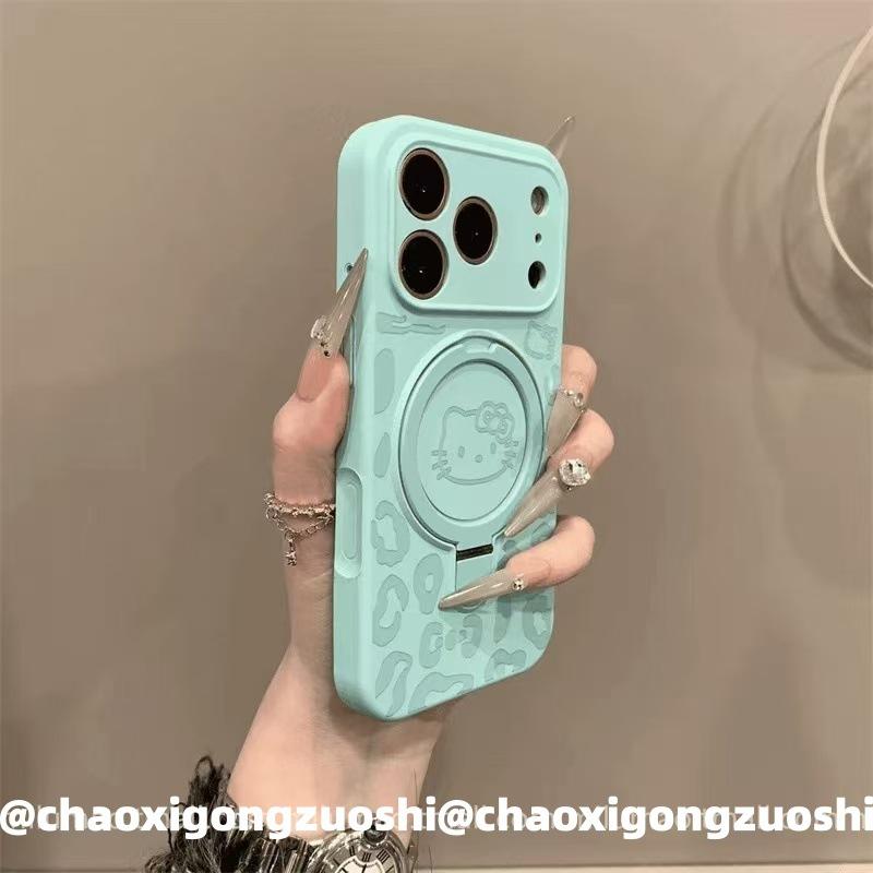 Ins Autumn and Winter Leopard Print KT Cat Liquid Silicone Bracket for iPhone17promax Apple 16 Mobile Phone Case 15