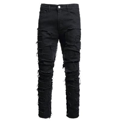 2024 European And American New Men'S Jeans Street Fashion Stretch Patch Straight Leg Pants Classic Black